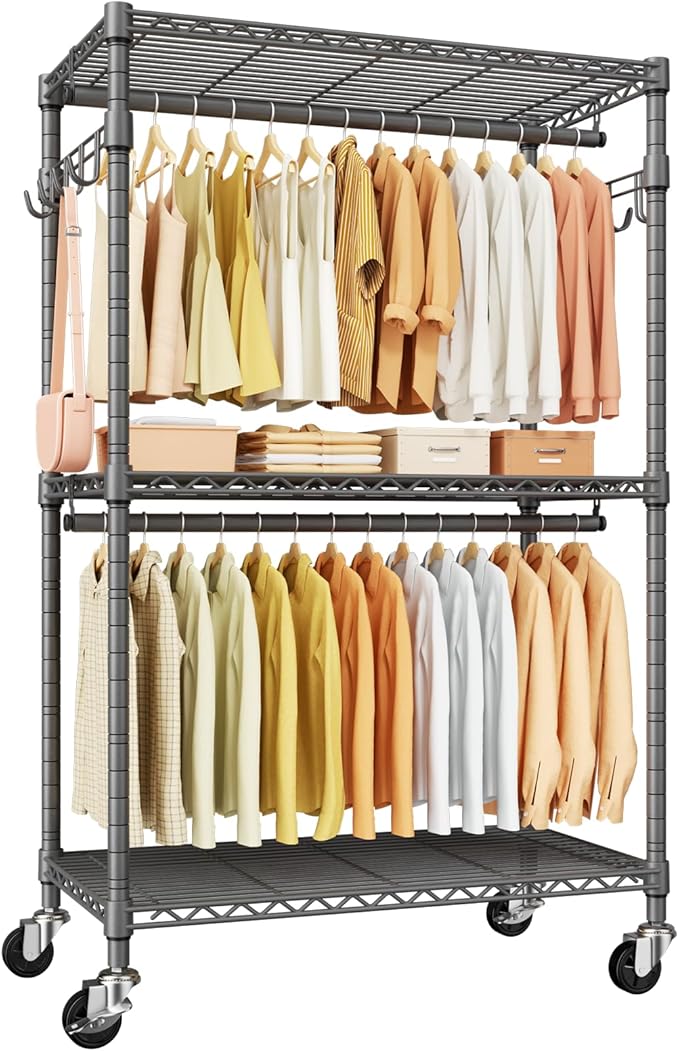 P1 Rolling Clothing Rack with Lockable Wheels, Heavy-Duty Garment Rack by UlifHome