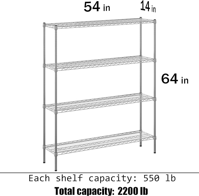 14" Deep x 54" Wide x 64" Height Wire Shelving Kit | 4-Tier | NSF Commercial - Image 3