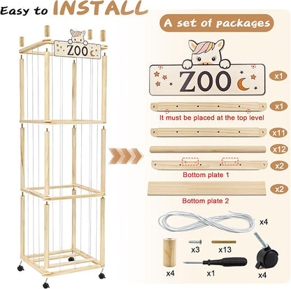 Stuffed Animal Storage Organizer, 55In Large Wooden Zoo Toy Storage Holder - Image 6