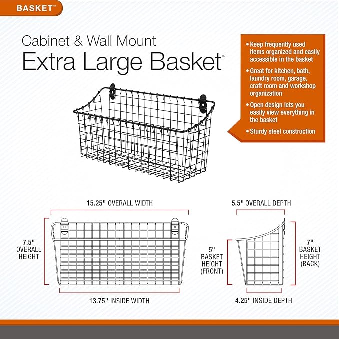 Spectrum Extra Large Wire Wall Mount Storage Basket Industrial Gray, Vintage - Image 2