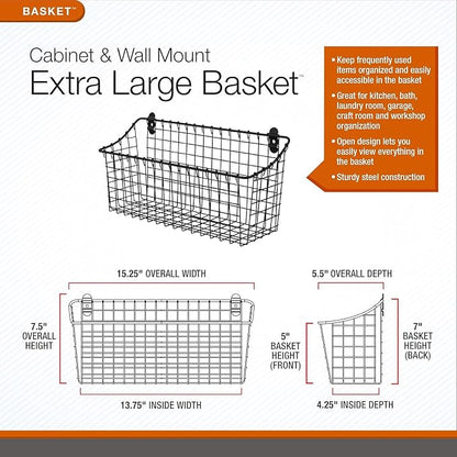 Spectrum Extra Large Wire Wall Mount Storage Basket Industrial Gray, Vintage - Image 2