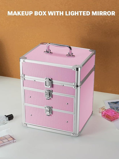 Qislee Makeup Box with Double Drawers and Four Trays, A Detachable Lighted - Image 7