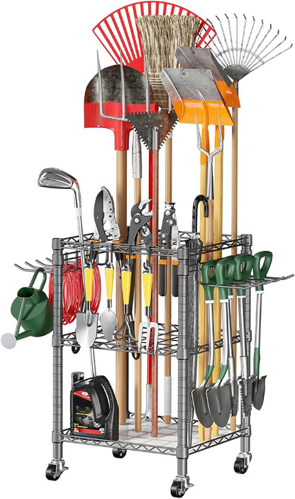 T1 Garden Tool Organizer（with Lockable Wheels） Heavy Duty Garage Tool Storage by Roxibelt