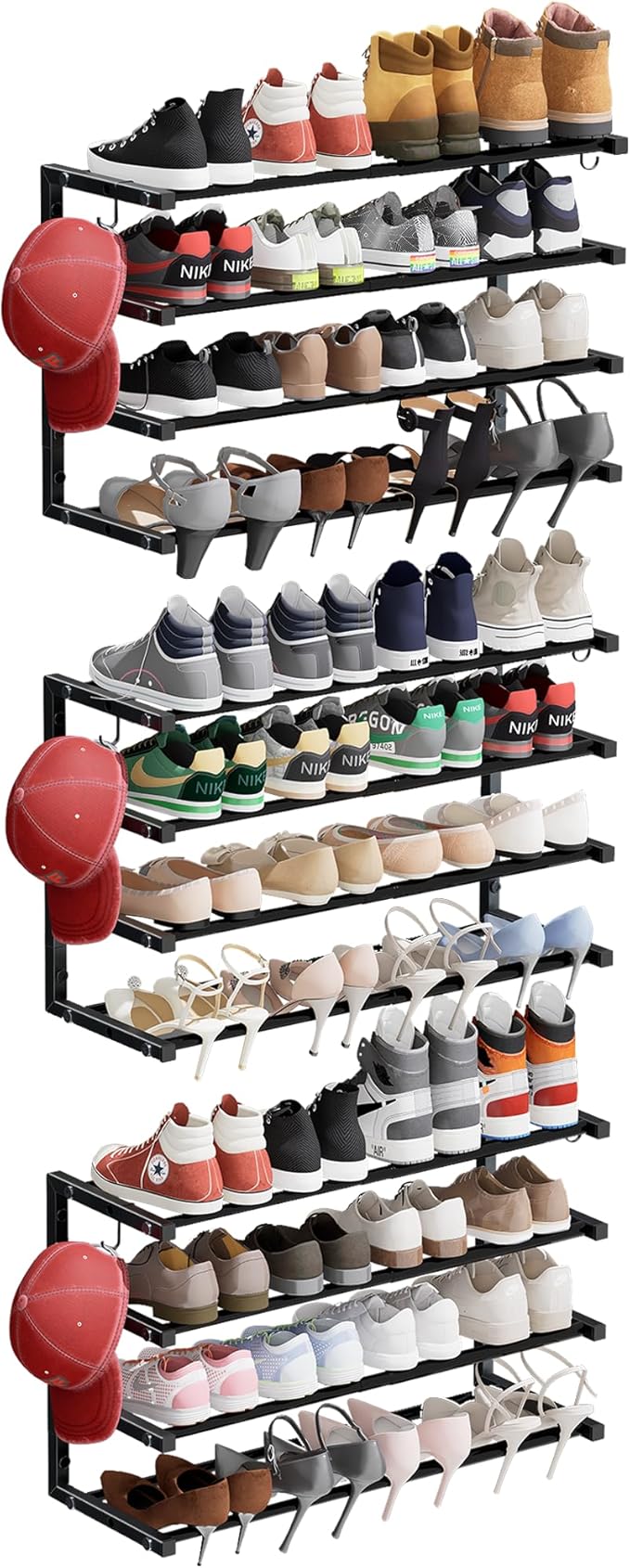 3 Pack Wall Mounted Shoe Rack, 4 Tier Hanging Shoe Rack Holds 48 Pairs by HomeOrganizerandStorage