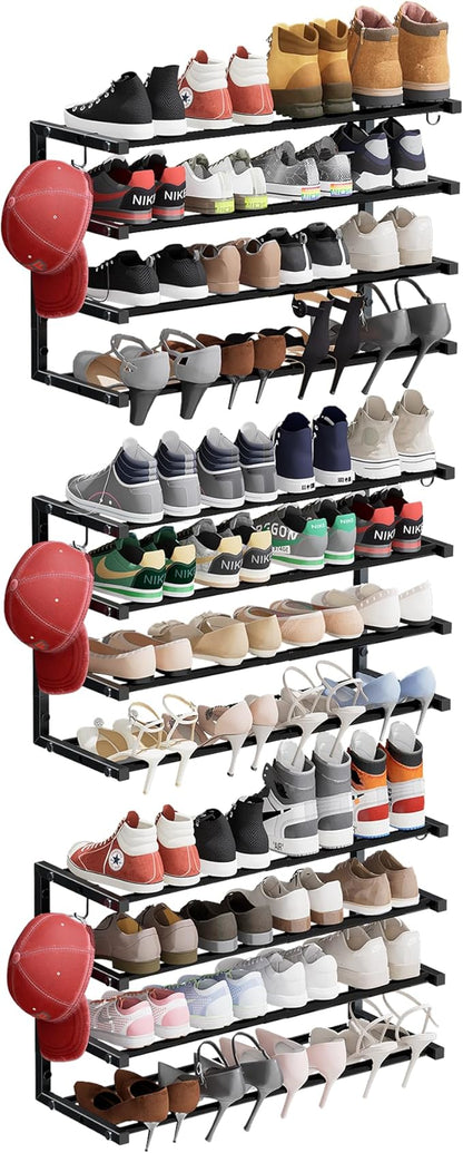 3 Pack Wall Mounted Shoe Rack, 4 Tier Hanging Shoe Rack Holds 48 Pairs by HomeOrganizerandStorage