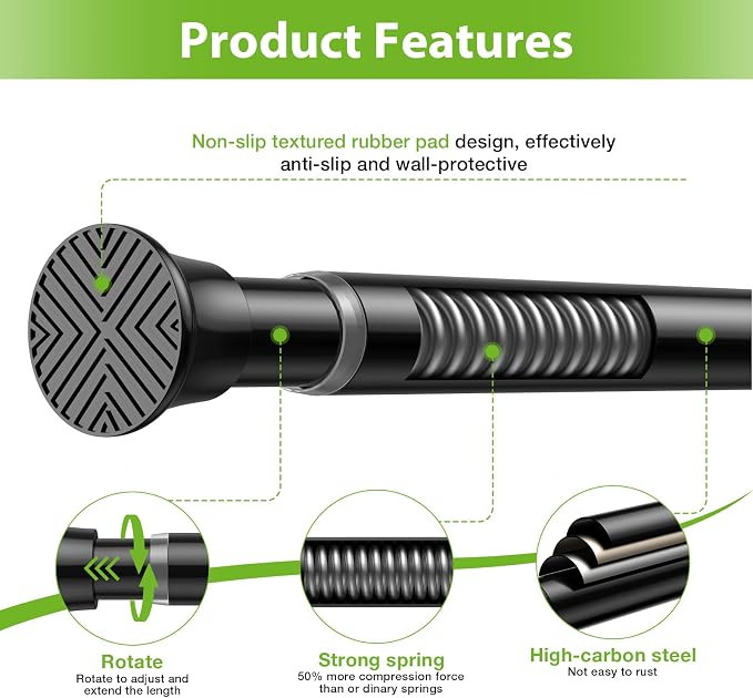 4Pcs Spring Tension Curtain Rod 24-46 Inch, Adjustable Tension Rod - Image 4