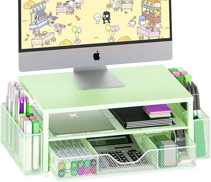 OPNICE Desk Organizers and Accessories, 2-Tier Computer Monitor Stand Riser by OPNICE
