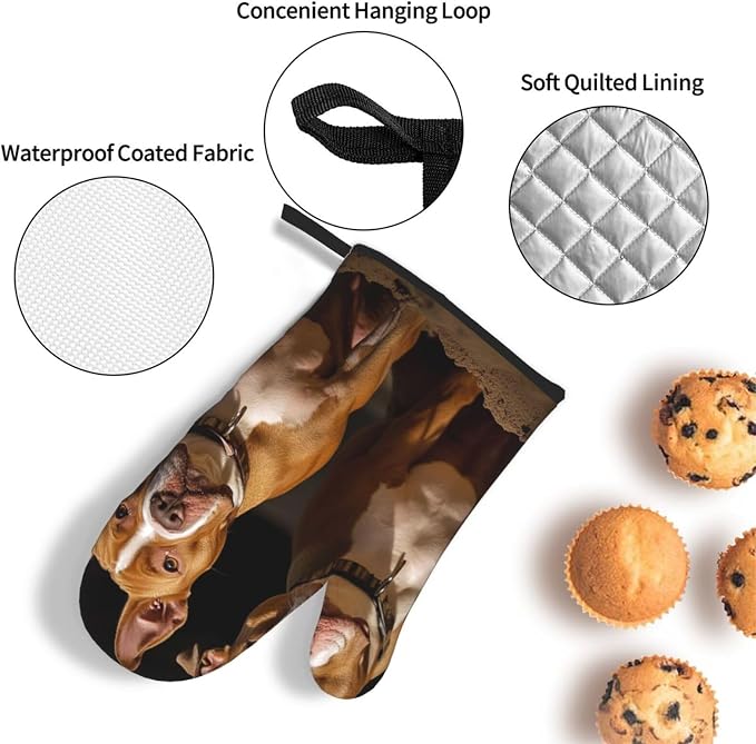 Oven Mitts and Pot Holders Sets of 3 Pitbull Dogs Oven Mitts 3 Pcs Heat - Image 3