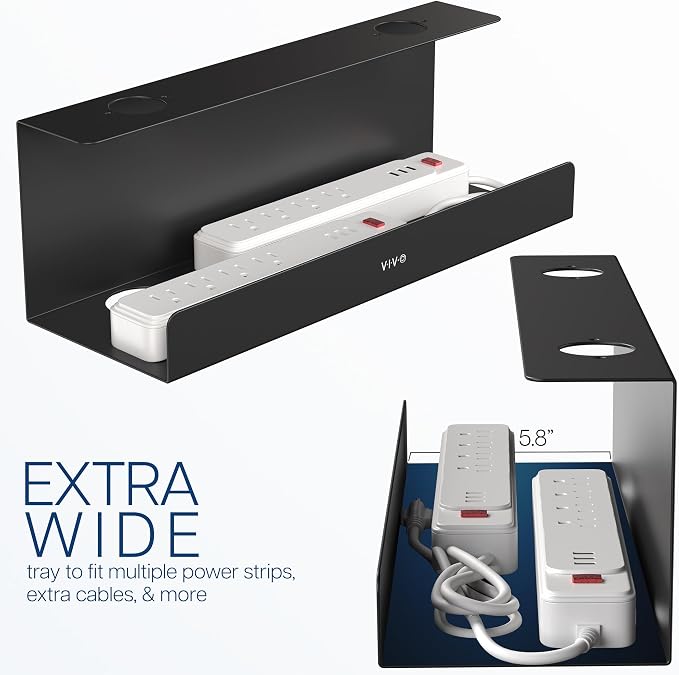 VIVO Under Desk 17 inch Extra Deep Cable Management Trays, Power Strip Holders - Image 5