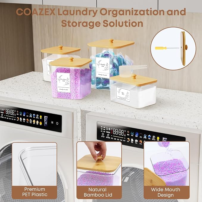 4 Pack Clear Laundry Pods Container & Dryer Sheet Holder, Plastic Square - Image 3