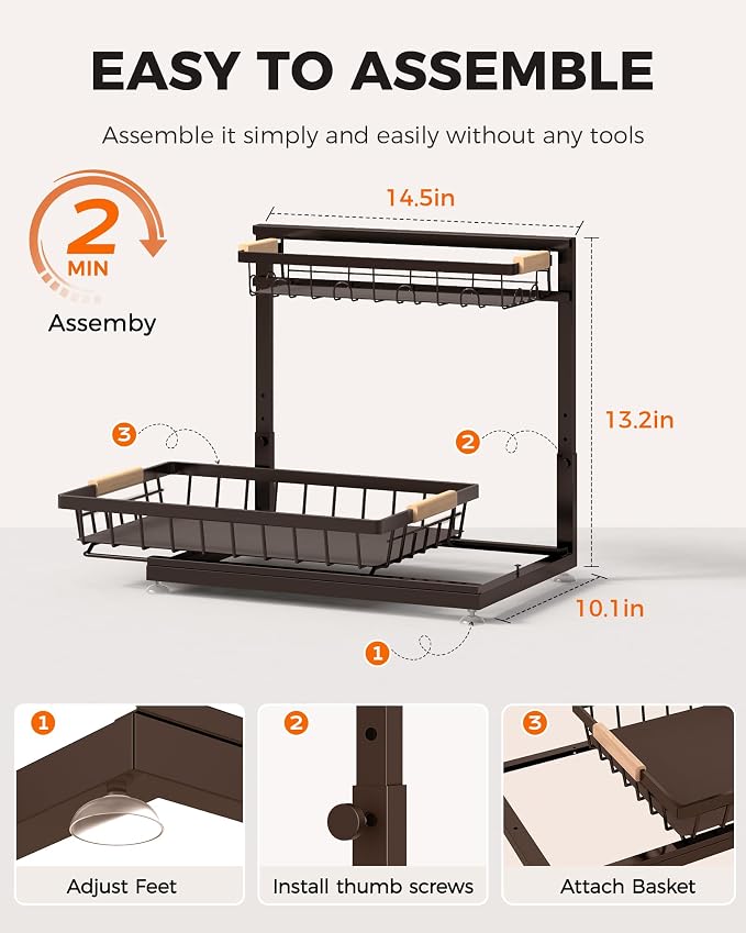 Sevenblue 3 Pack Under Sink Organizer, Height Adjustable 2 Tier Pull-Out Metal - Image 9