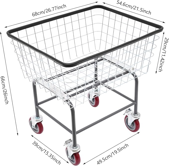 Laundry Cart, Steel Wire Laundry Cart, Laundry Basket - Image 5