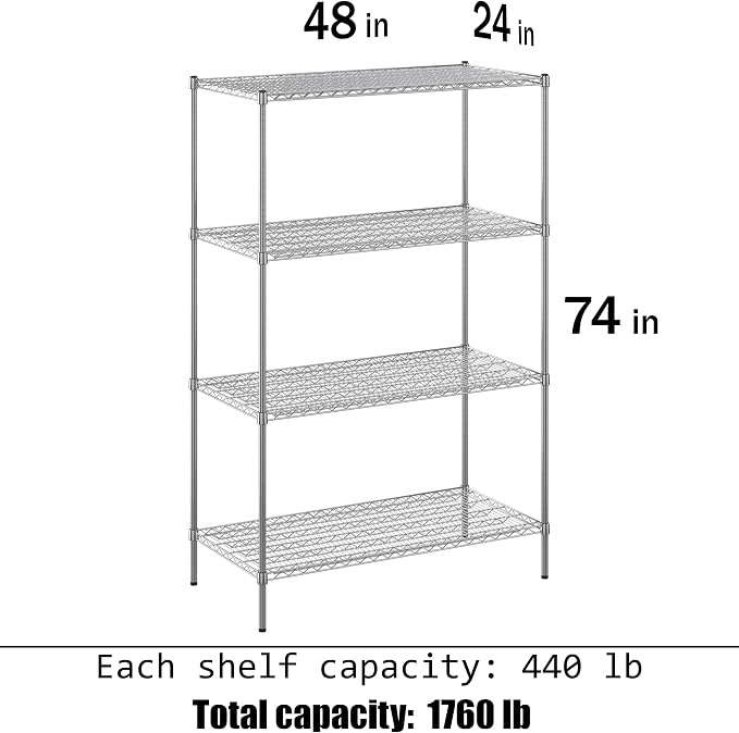 24" Deep x 48" Wide x 74" Height Wire Shelving Kit | 4-Tier | NSF Commercial - Image 3