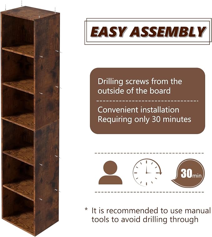 6-Tier Wooden Cube Storage Organizer, 62 Inch Tall Bookcase & Display Shelf - Image 4