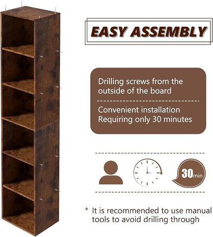 6-Tier Wooden Cube Storage Organizer, 62 Inch Tall Bookcase & Display Shelf - Image 4