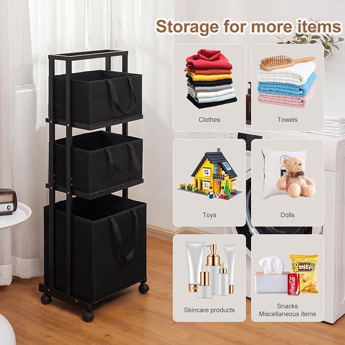 Homde Laundry Basket 3 Tier Bamboo Storage Shelf - Image 8