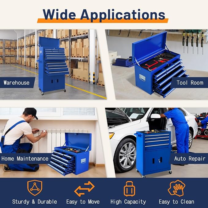 13-Drawer Double Door Rolling Tool Chest, 2 in 1 Detachable Tool Chest - Image 7