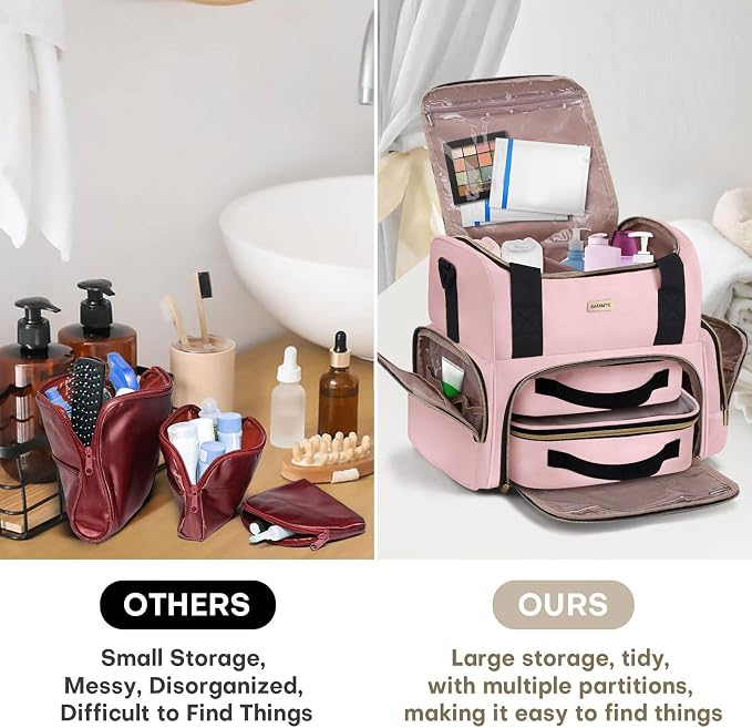 Large Makeup Cosmetic Bag with 2 Removable Case, Double Layer Travel Makeup - Image 5