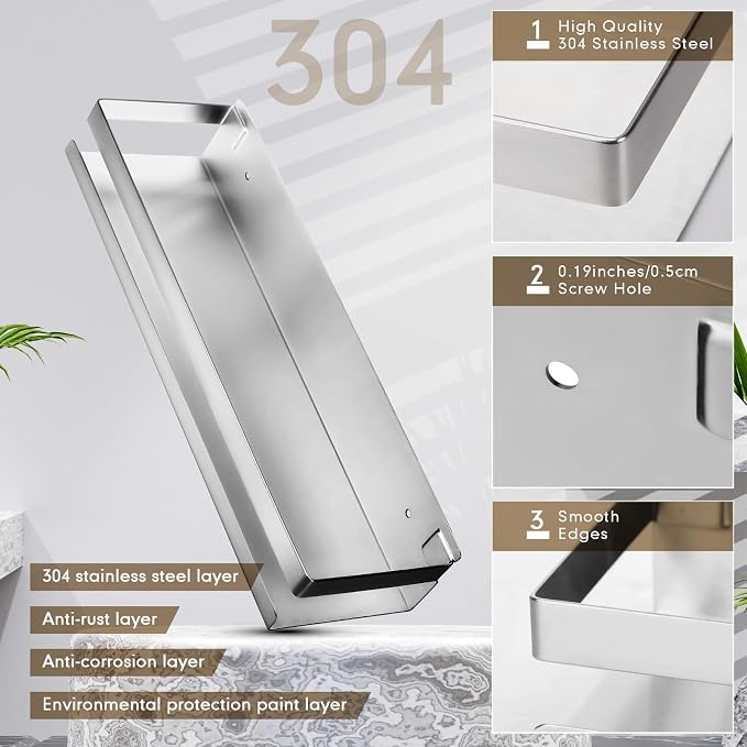Lallisa 2 Pieces Stainless Steel Shelf Bathroom Shower Floating Shelves Wall - Image 4