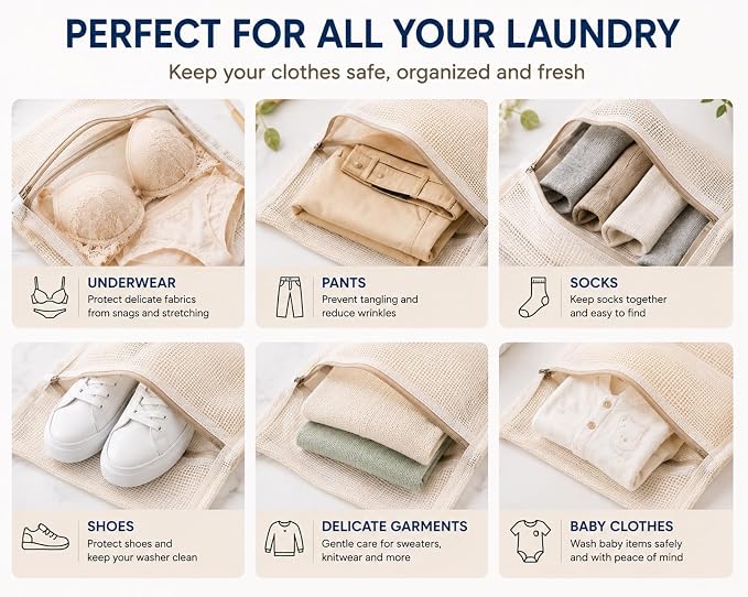 Cotton Mesh Laundry Bags, Clothes and Shoes, Natural Breathable Washer and - Image 4