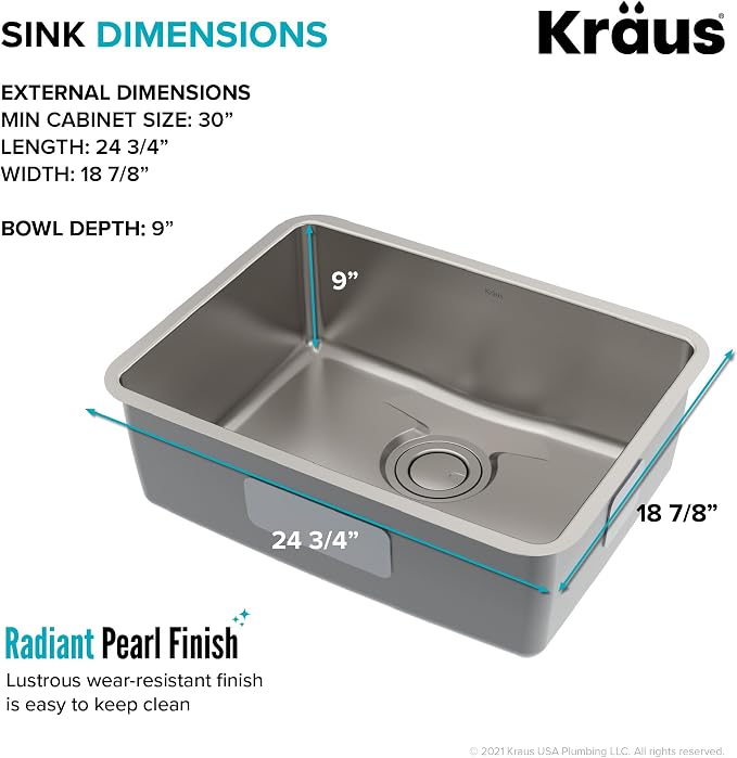 KRAUS Dex 25-Inch Undermount Single Bowl TRU16 Gauge Stainless Steel Kitchen - Image 5