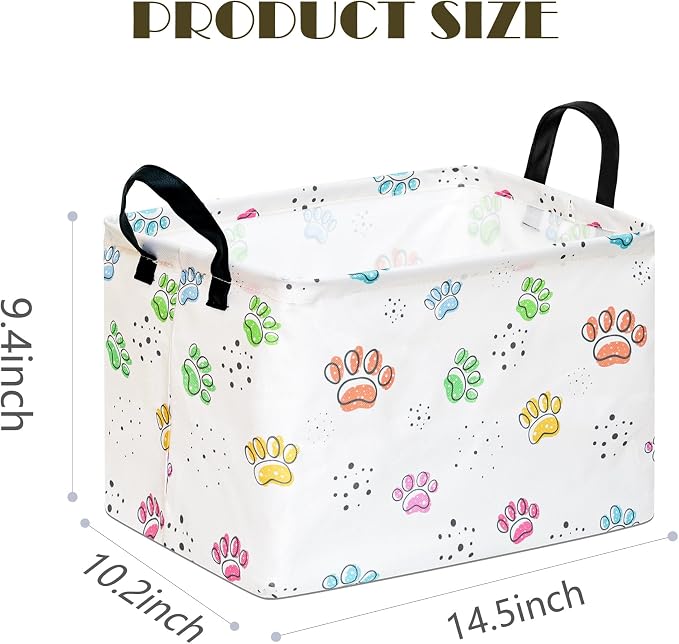 Baby Storage Basket, Colorful Dog Paw Print, Waterproof Lining, Leather Handles - Image 5