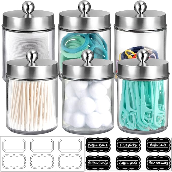 Amolliar 6Pc Apothecary Jars Bathroom Vanity Organizer- Rustic Farmhouse Decor by Amolliar