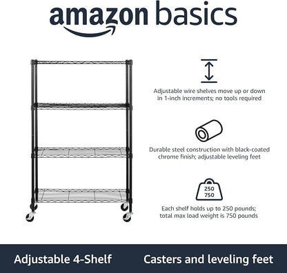 Amazon Basics 4-Shelf Adjustable, Heavy Duty Storage Shelving Unit on 3'' Wheel - Image 2