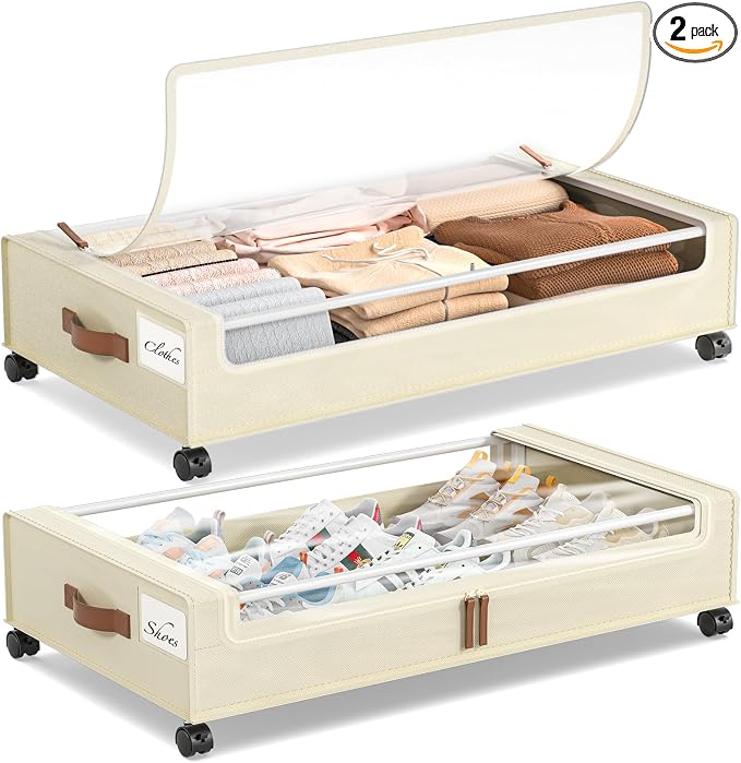 Yecaye Under Bed Storage with Wheels, 2 Pack Under Bed Storage Containers by Yecaye