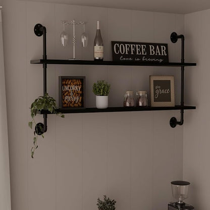 HDDFER Floating Bookshelf Shelves Industrial Pipe Shelving Pipe Shelf Rustic - Image 4