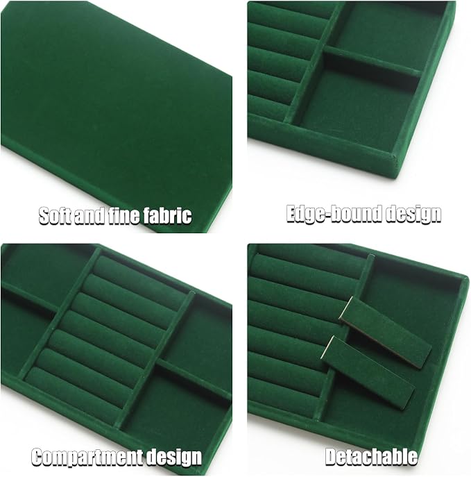 Velvet Jewelry Trays for Drawers, Dark Green 2-in-1 | Stackable Jewelry Drawer - Image 3