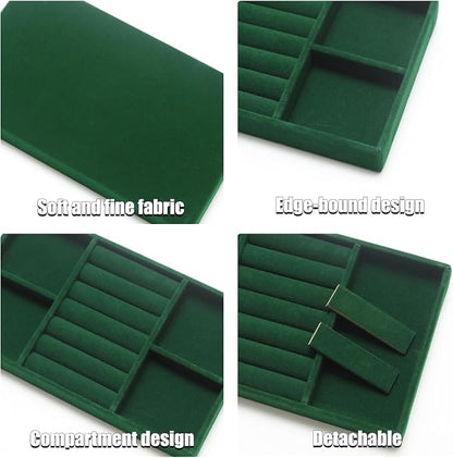 Velvet Jewelry Trays for Drawers, Dark Green 2-in-1 | Stackable Jewelry Drawer - Image 3