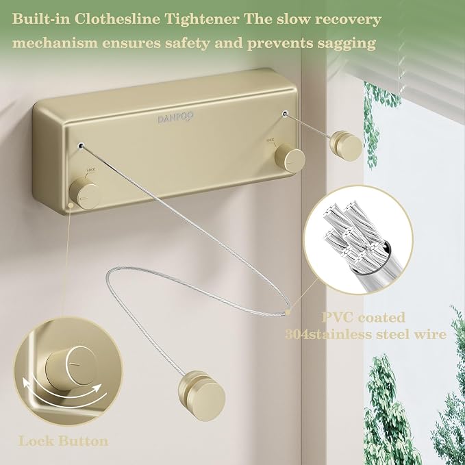 Danpro Retractable Clothesline, 2x13.8ft Designer Drying Line - Image 4