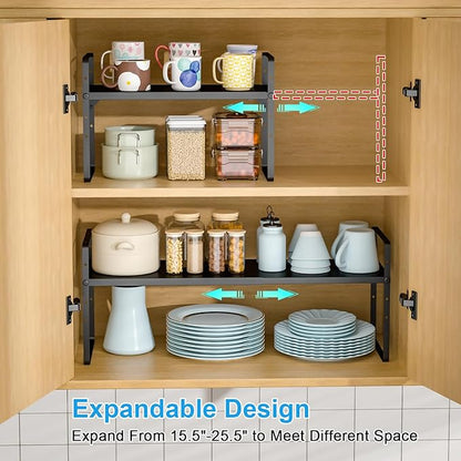 X-cosrack 25.5 Inches 2 Pack Expandable Cabinet Shelves, Stackable Shelf - Image 4