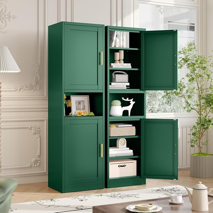 Tall Metal Narrow Bathroom Storage Cabinet 67" H, Tall Green Pantry Cabinets - Image 3