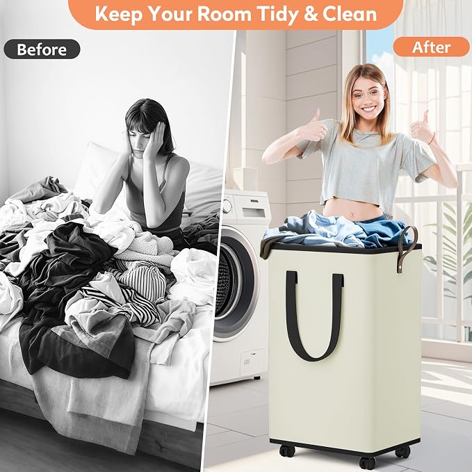 SpaceTrove Laundry Basket with Wheels, Collapsible Laundry Baskets, Laundry - Image 4