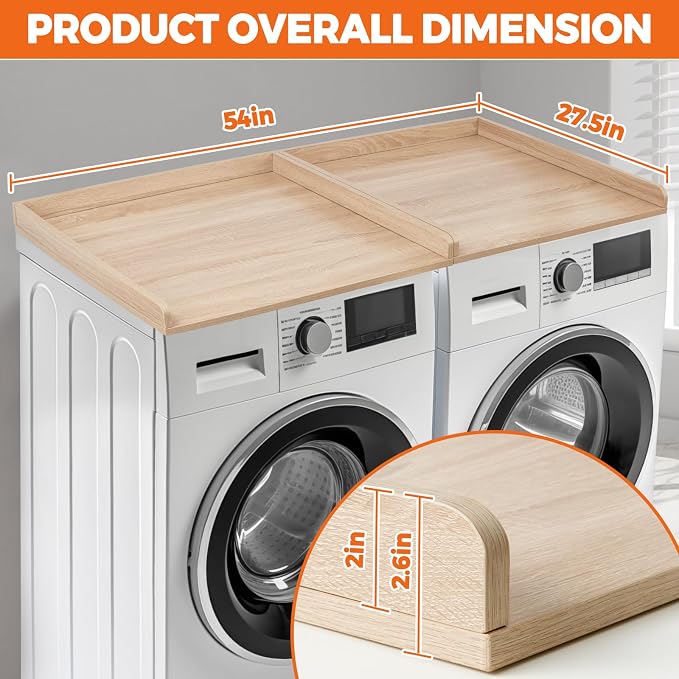 Washer Dryer Countertop, Wooden Laundry Countertop Set of 2 Dryer Storage Shelf - Image 7