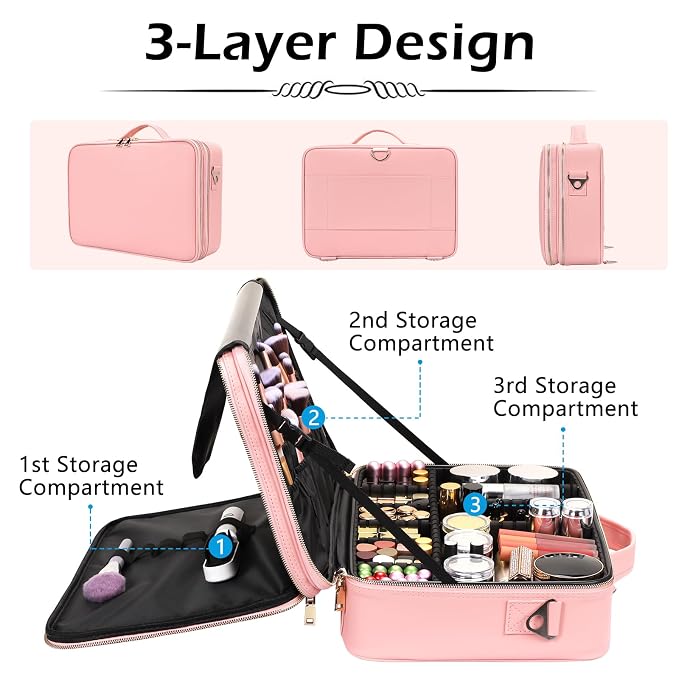 gzcz Large Capacity Travel Makeup Case Organizer, Professional Cosmetic Bags - Image 4