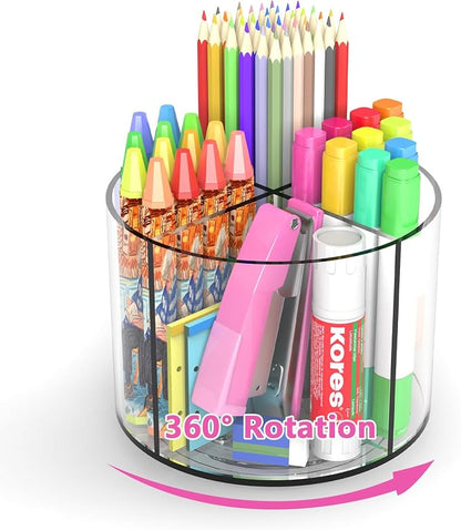 Small Pencil Organizer for Desk Acrylic 4 Compartments, Tiny Rotating Art by Wawocs