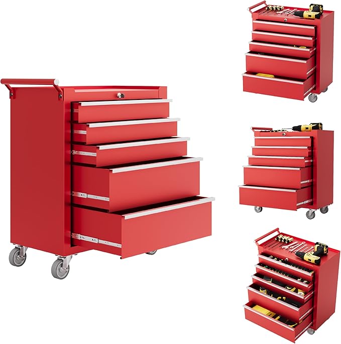Rolling Tool Chest with Wheels, 5 Drawer Tool Storage Cabinet, Portable Toolbox by Unknown