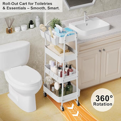 White 4 Tier Rolling Cart Metal - Image 6