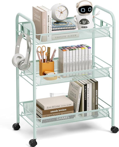 TOOLF 3-Tier Metal Rolling Cart, Mesh Wire Easy Assemble Utility Cart, Storage by TOOLF