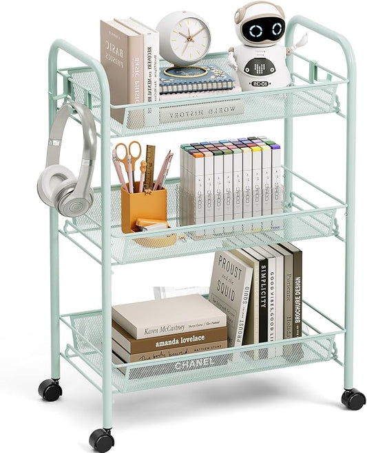 TOOLF 3-Tier Metal Rolling Cart, Mesh Wire Easy Assemble Utility Cart, Storage by TOOLF