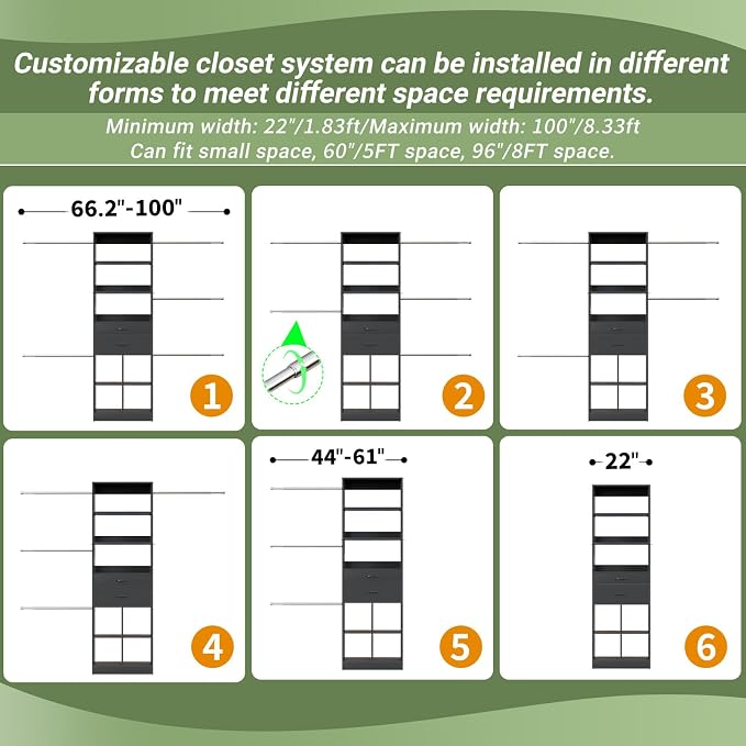 Besiost Closet System, 4-8 FT Closet Organizer Systems - Image 7