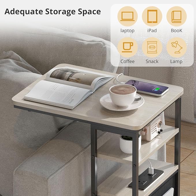 C Shaped End Table with Charging Station, Under Couch Table C-Shaped End Table - Image 4