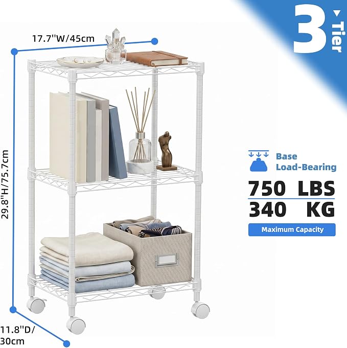 M MZG 3 Tiers Storage Shelves Load 750 LBS, Metal Shelving Wire Metal Shelving - Image 3