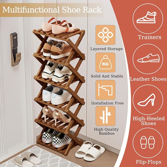 Comeon Bamboo Shoe Rack, Foldable Vertical Shoe Rack - Image 3