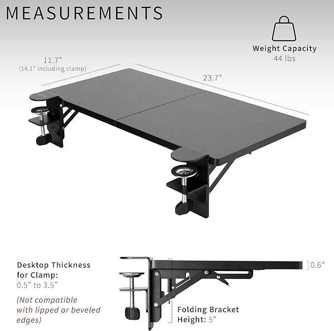 VIVO Clamp-on 24 x 12 inch Desk Extender, Wrist Support, Foldable Keyboard Tray - Image 6