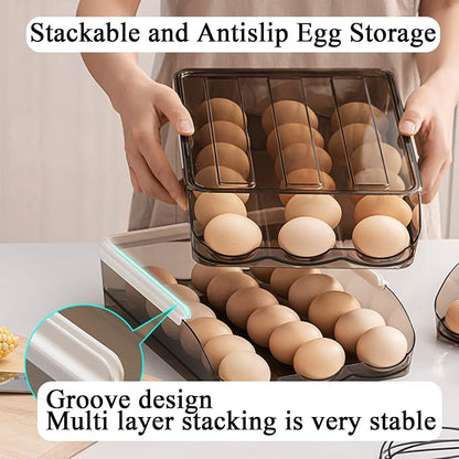 Egg Holder for Refrigerator Auto Scrolling Organizer Plastic Stackable Storage - Image 3