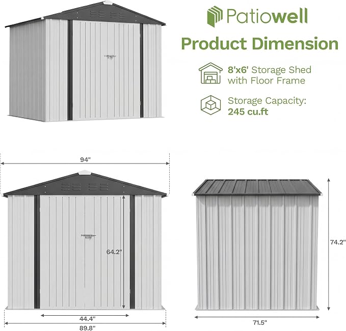 Patiowell 8x6 FT Outdoor Storage Shed - Image 2